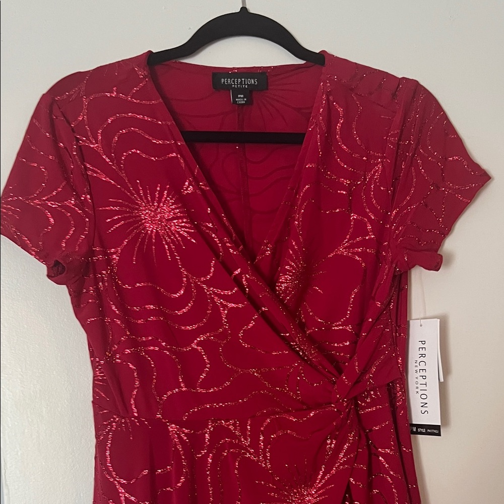 Perceptions Red Asymmetrical Wrap Dress - Picture 2 of 11